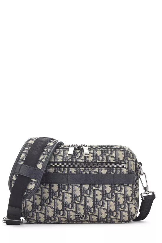 Navy Oblique Jacquard Safari Messenger, , large image number 0