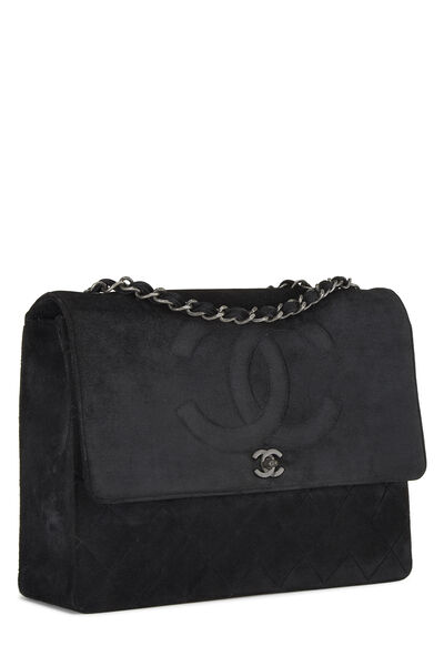 Black Quilted Suede 'CC' Flap Maxi, , large