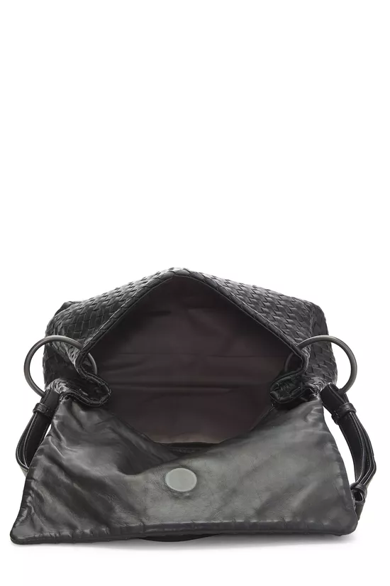 Black Intrecciato Leather Flap Shoulder Bag, , large image number 5