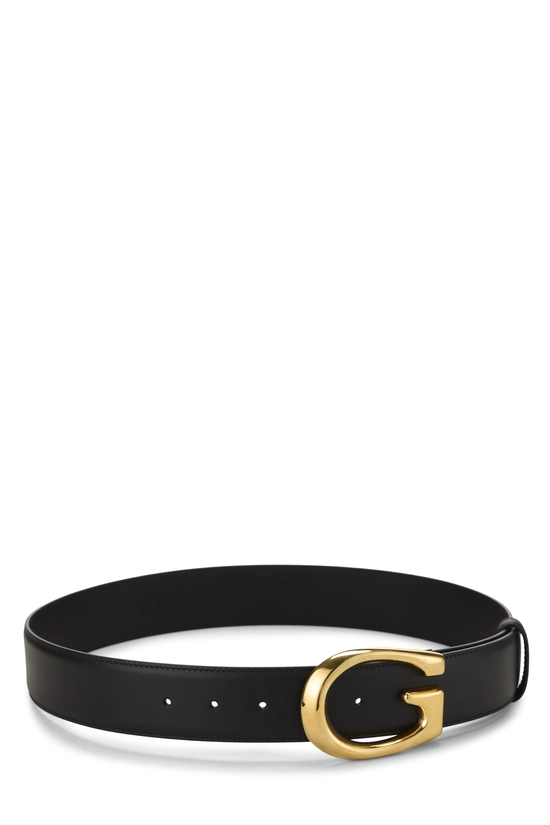 Black Leather G Buckle Belt 80, , large image number 1