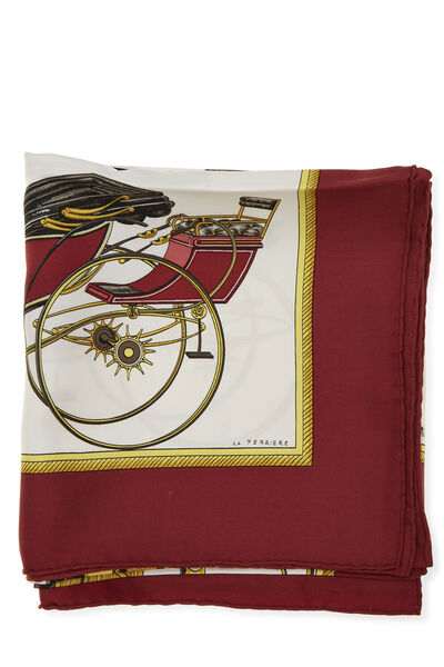 Burgundy & Multicolor 'Les Voitures a Transformation' Silk Scarf 90, , large