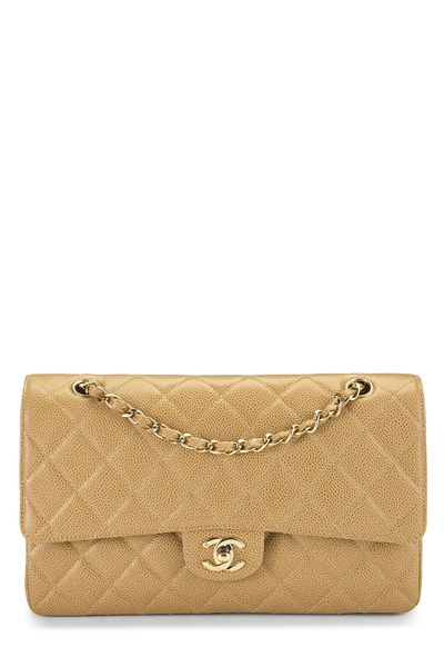 Beige Quilted Caviar Classic Double Flap
