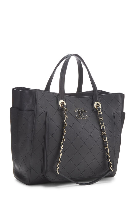 Black Quilted Calfskin Shopping Tote, , large image number 3