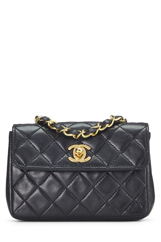 Black Quilted Lambskin Half Flap Micro