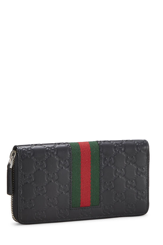 Black Leather Guccissima Web Zip-Around Wallet, , large image number 1