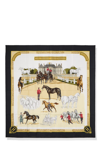Black & Multicolor 'Les Haras Nationaux' Silk Scarf 90