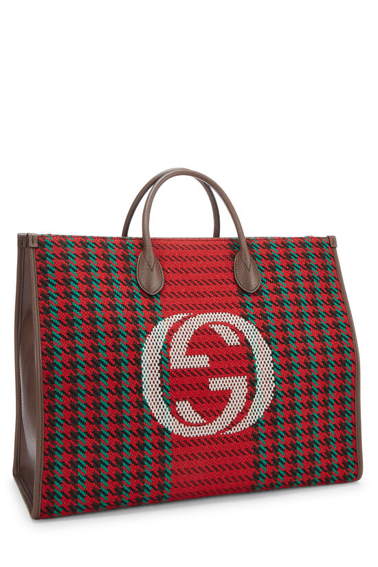 Red & Green Houndstooth GG Wool Tote , , large image number 2