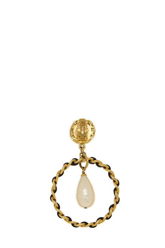 Gold Faux Pearl Hoop 'CC' Dangle Earrings, , large image number 1