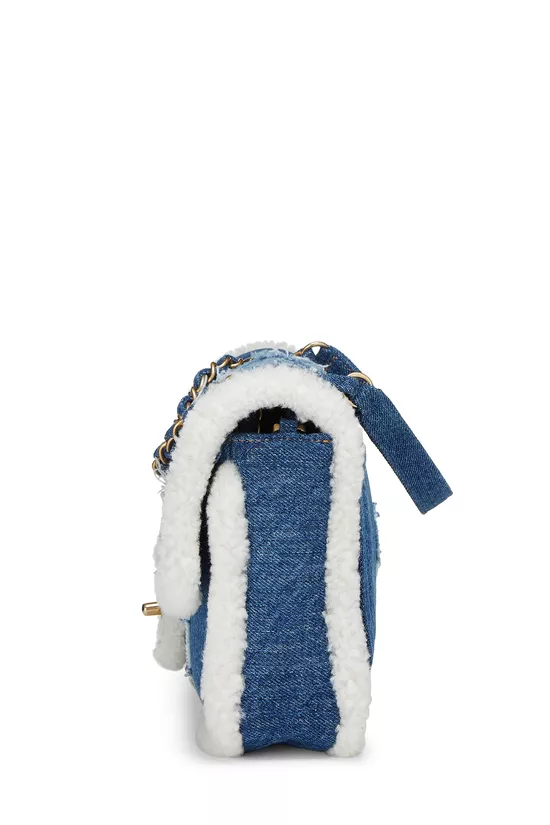 Paris-Egypt Blue Denim & Shearling Hieroglyph Flap Medium, , large image number 2