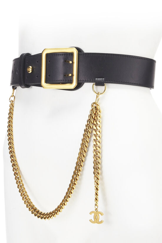 Black Leather & Gold Chain Belt 75, , large image number 3