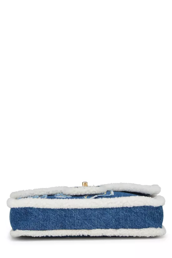 Paris-Egypt Blue Denim & Shearling Hieroglyph Flap Medium, , large image number 4