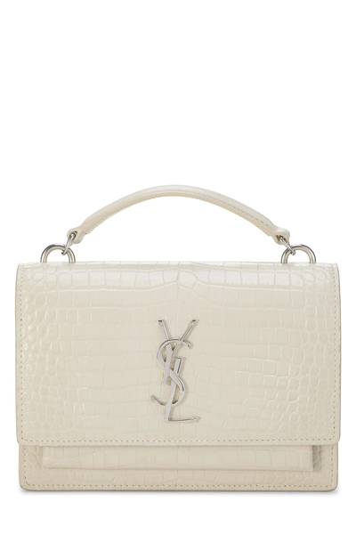 YSL White Embossed Leather Sunset Wallet On Chain (WOC)