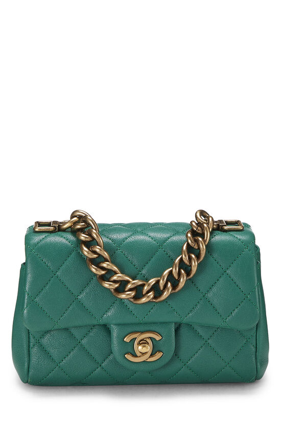 Green Quilted Lambskin Trapezoid Flap Mini, , large image number 1