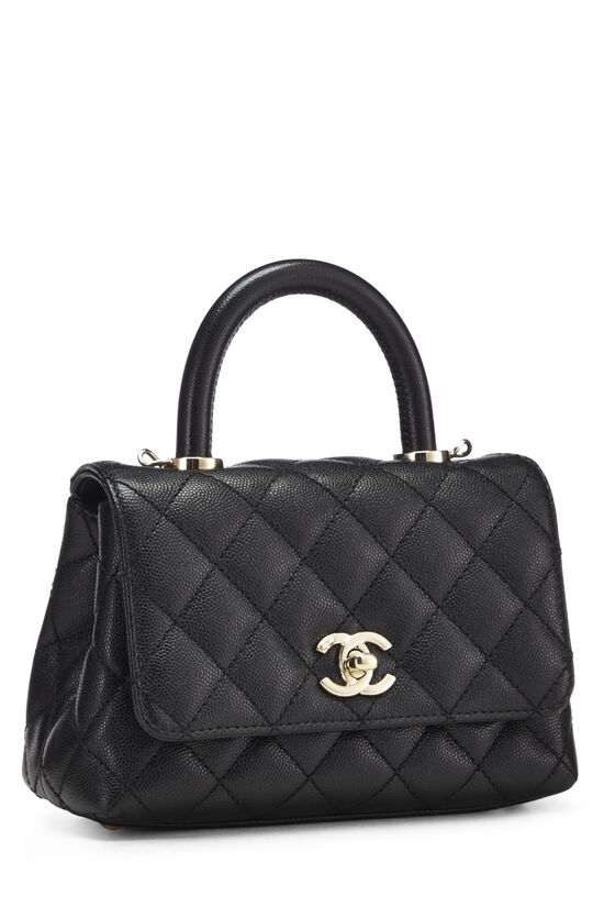 Chanel Black Quilted Caviar Coco Handle Bag Extra Mini