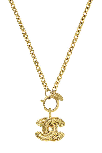 Gold Quilted 'CC' Necklace Medium, , large