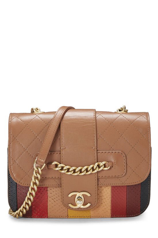 Brown & Multicolor Calfskin Front Chain Flap Bag, , large image number 0