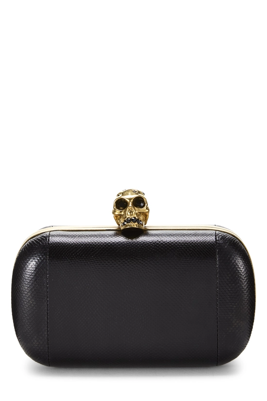 Black Leather Skull Box Clutch, , large image number 0