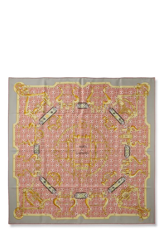 Orange & Multicolor 'Mors et Gourmettes' Silk Scarf 90, , large image number 0