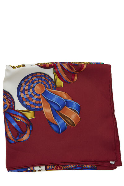 Red & Multicolor 'Les Rubans Du Cheval' Silk Scarf 90, , large