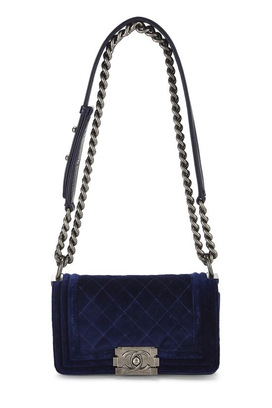 Navy Quilted Velvet Boy MIni, , large image number 0