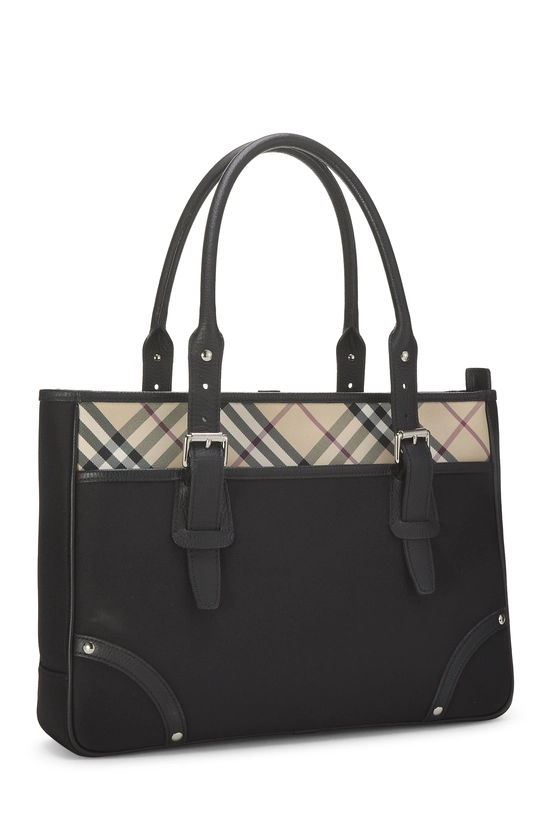 Black Nylon Check Zip Tote Medium, , large image number 1