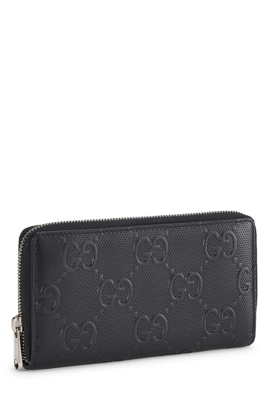 Black Leather Logo Embossed Zip Around Wallet, , large image number 1
