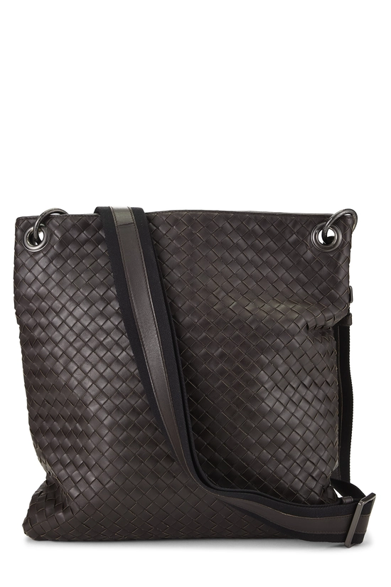 Brown Intrecciato Flat Messenger Bag, , large image number 3