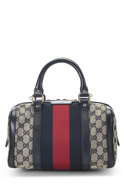 Gucci Navy Original GG Canvas Web Boston Bag Small