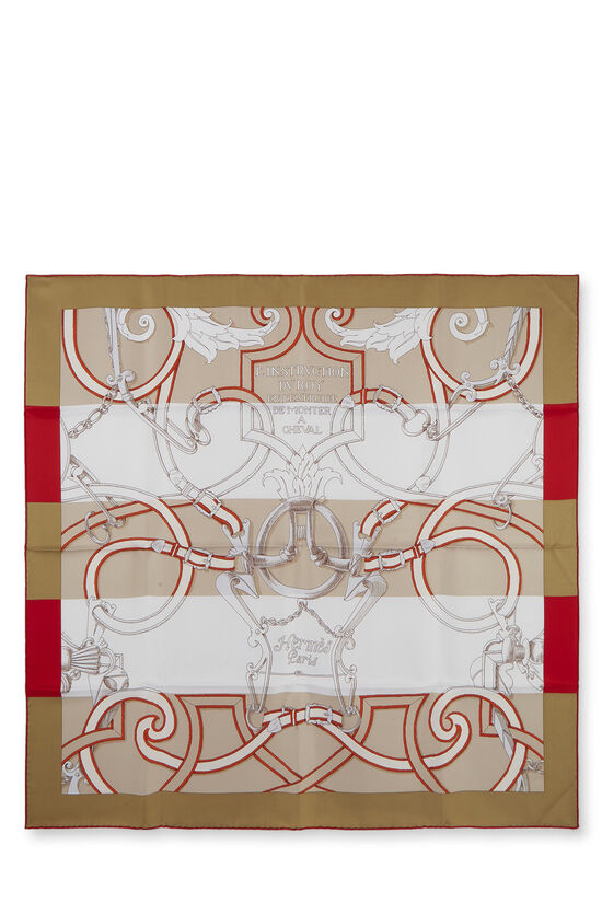 Beige & Multicolor 'L'Instruction du Roy' Silk Scarf 90, , large image number 0