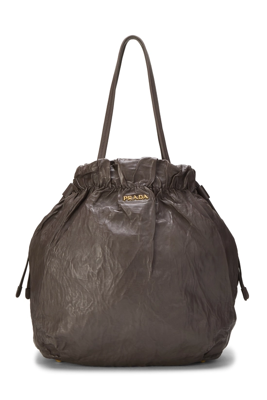 Brown Calfskin Drawstring Tote, , large image number 0