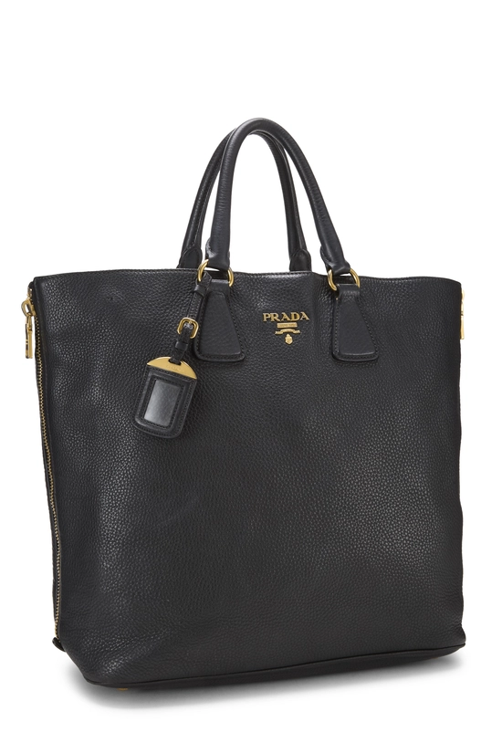Black Vitello Daino Side Zip Tote Large, , large image number 1