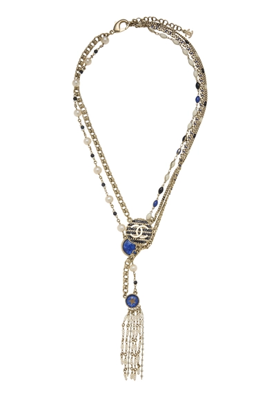 Blue 'CC' Crystal Pendant Necklace