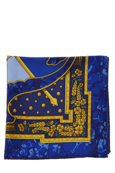 Blue & Multicolor 'Carpe Diem' Silk Scarf 90, , large