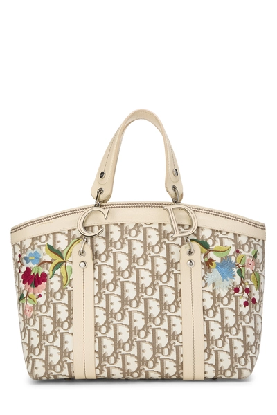 Beige Embroidered Floral Handbag Small