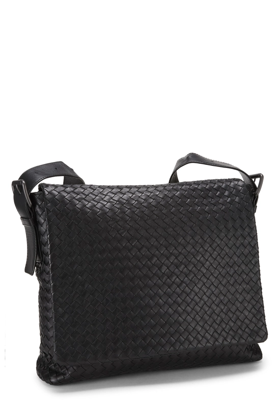 Black Intrecciato Leather Flat Messenger Bag, , large image number 1