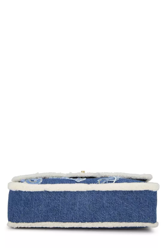 Paris-Egypt Blue Denim & Shearling Hieroglyph Flap Maxi, , large image number 4