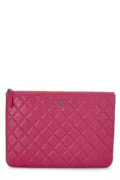 Pink Perforated Quilted O Case Zip Pouch Medium