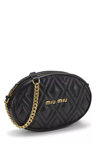 Black Calfskin Diamond Quilted Shoulder Bag, , large