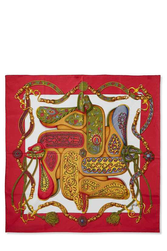 Red & Multicolor 'Festival' Silk Scarf 90, , large image number 1