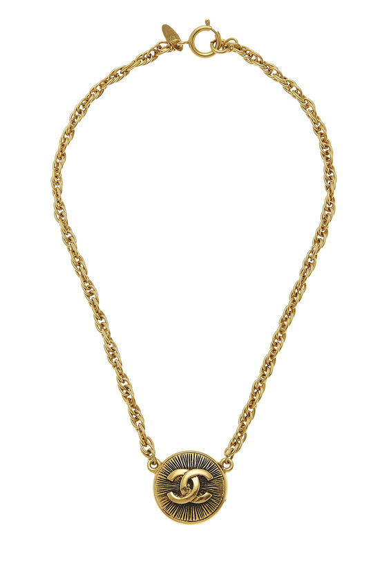 Chanel Gold-tone Metal CC Logo Cutout Sunburst Pendant Necklace at