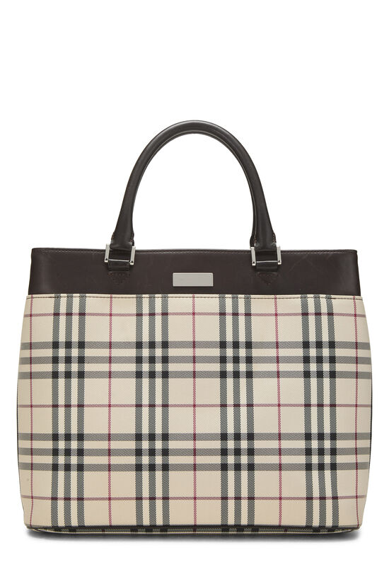 Brown Nylon House Check Handbag Medium, , large image number 0