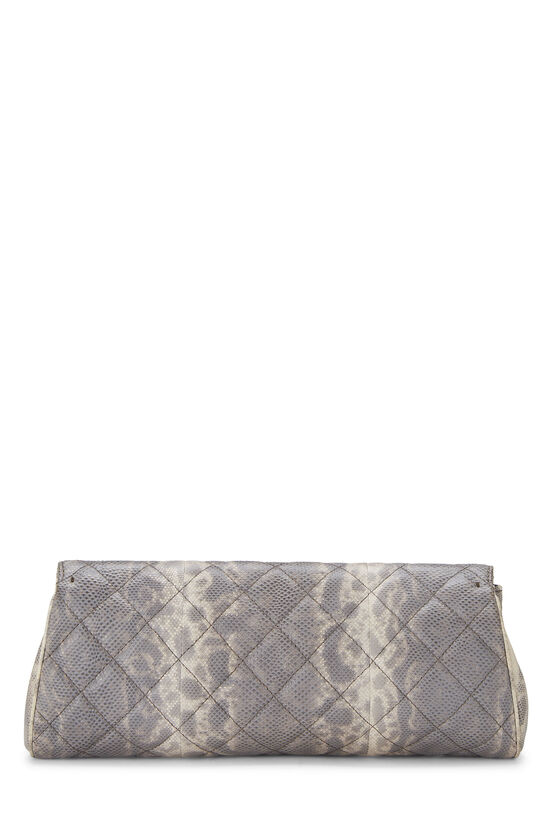 Grey Embossed Snakeskin Quilted Clutch, , large image number 3