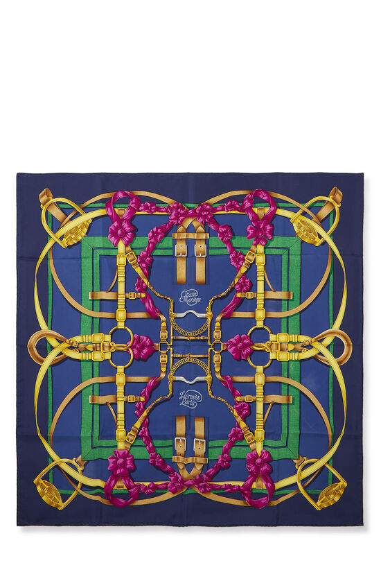 Navy & Multicolor 'Grand Manege' Silk Scarf 90, , large image number 0