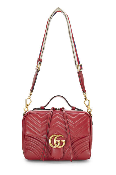 Red Leather GG Marmont Top Handle Shoulder Bag , , large
