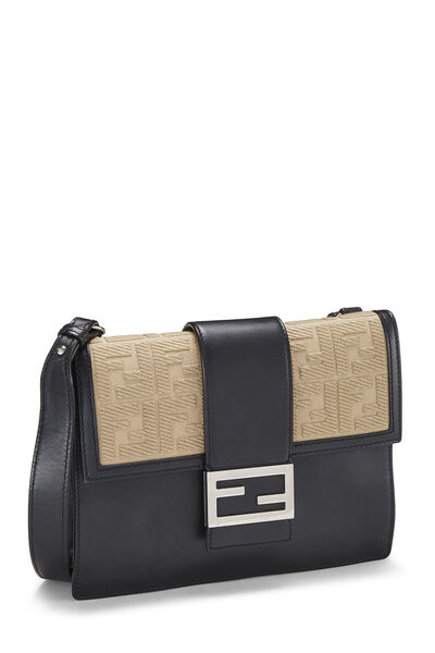 Black Leather Zucca Flat Baguette Bag Medium, , large