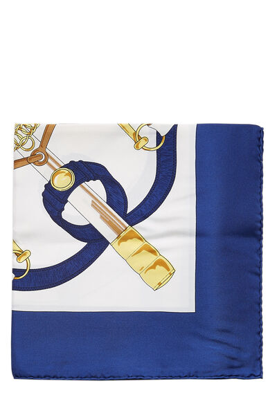 Navy & Multicolor 'Eperon d'Or' Silk Scarf 90, , large