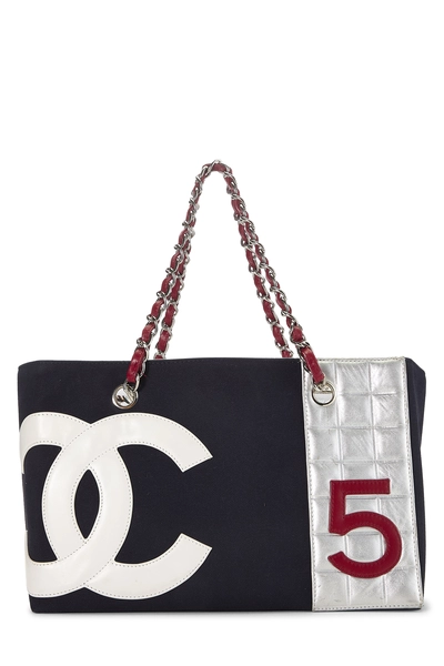 Chanel Navy Canvas No. 5 Foil Shopping Tote
