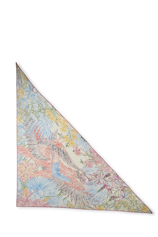 White & Multicolor 'Flamingo Party' Triangle Scarf 140, , large image number 0
