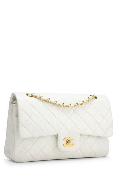 White Quilted Lambskin Classic Double Flap Medium, , large