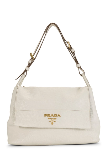 White Vitello Daino Shoulder Bag